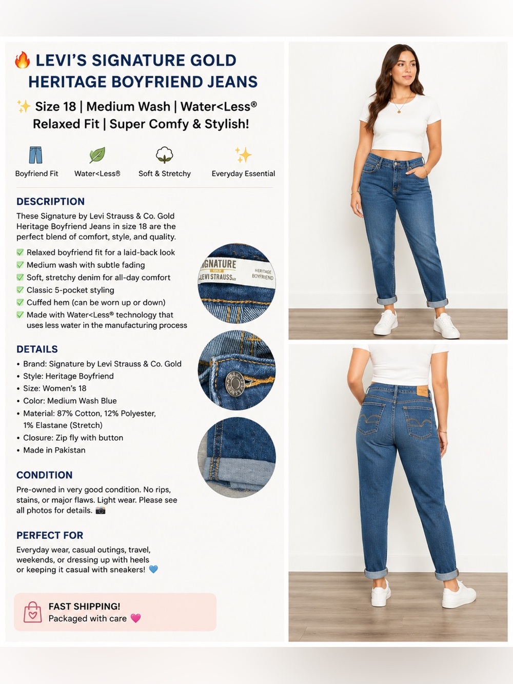Levi Strauss Signature Gold Heritage Boyfriend Jeans Women’s Size 18 Medium